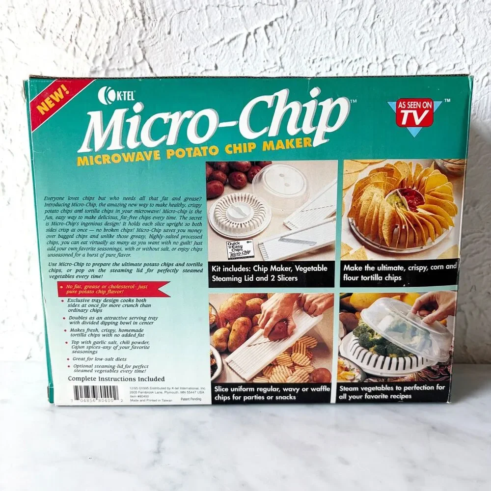 K-Tel Micro-Chip Microwave Potato Chip Maker Slicer Steamer 1995 New Open Box